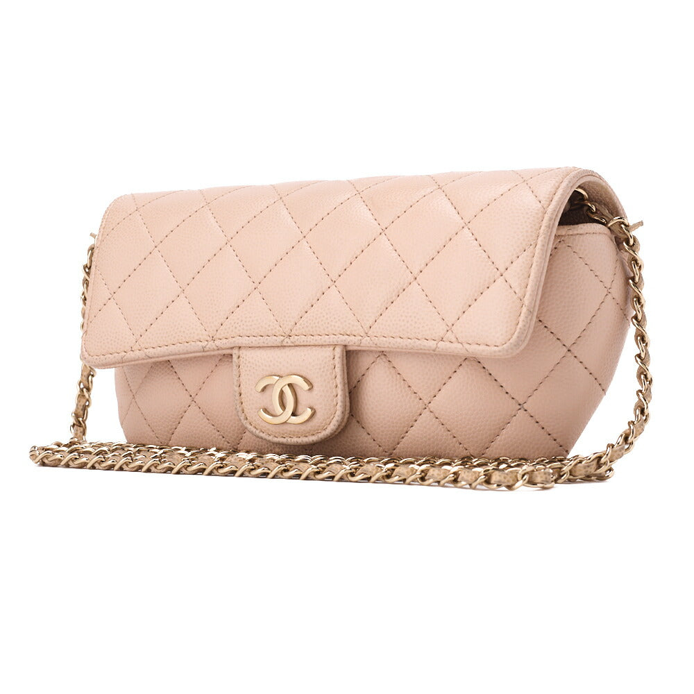 Pre-Owned Matrasse Shoulder Bag Caviar Skin Glasses Case Beige Silver-Tone Hardware, Pre-Owned