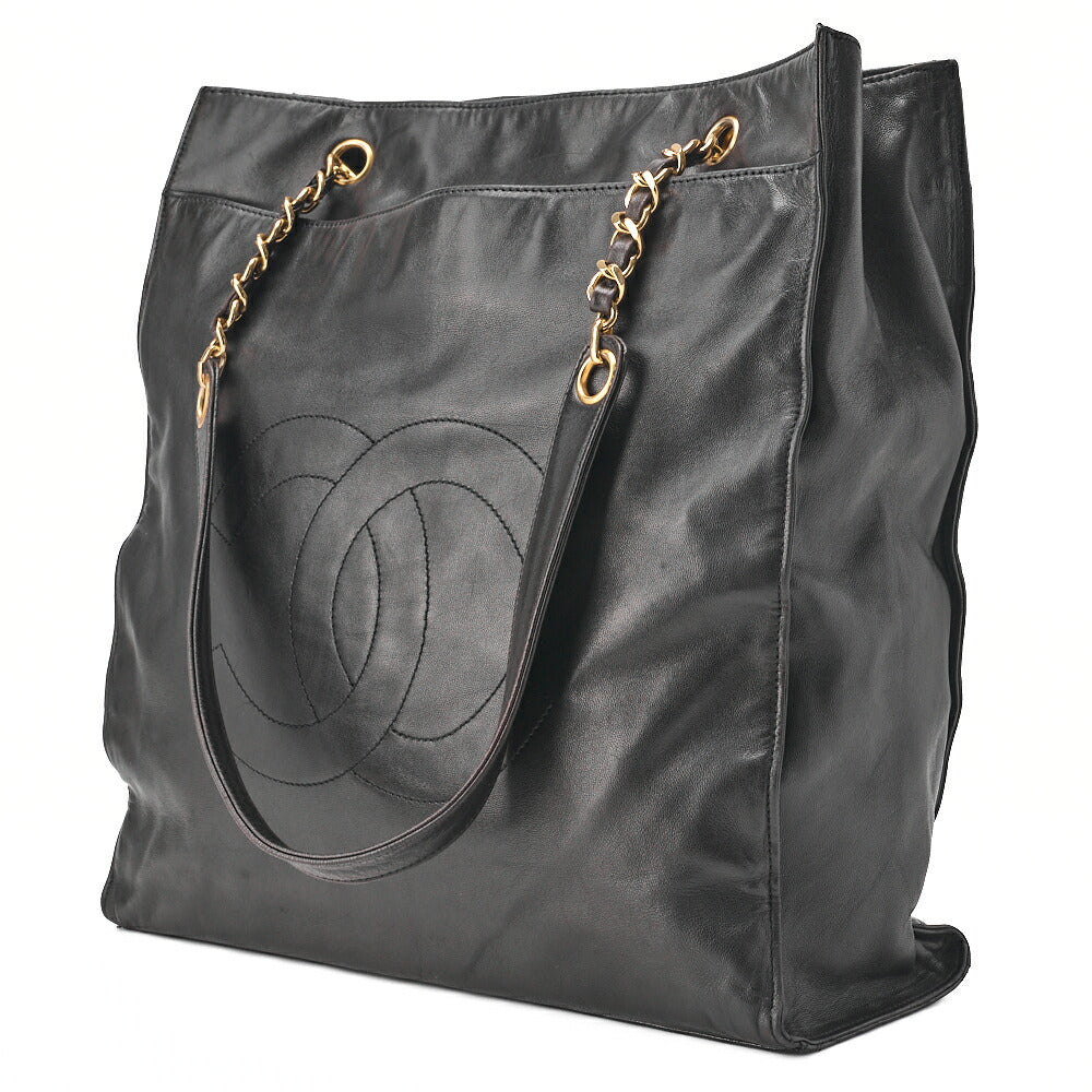 Pre-Owned Shoulder Bag Coco Mark Lambskin Black Large Size Gold-Tone Hardware, Pre-Owned