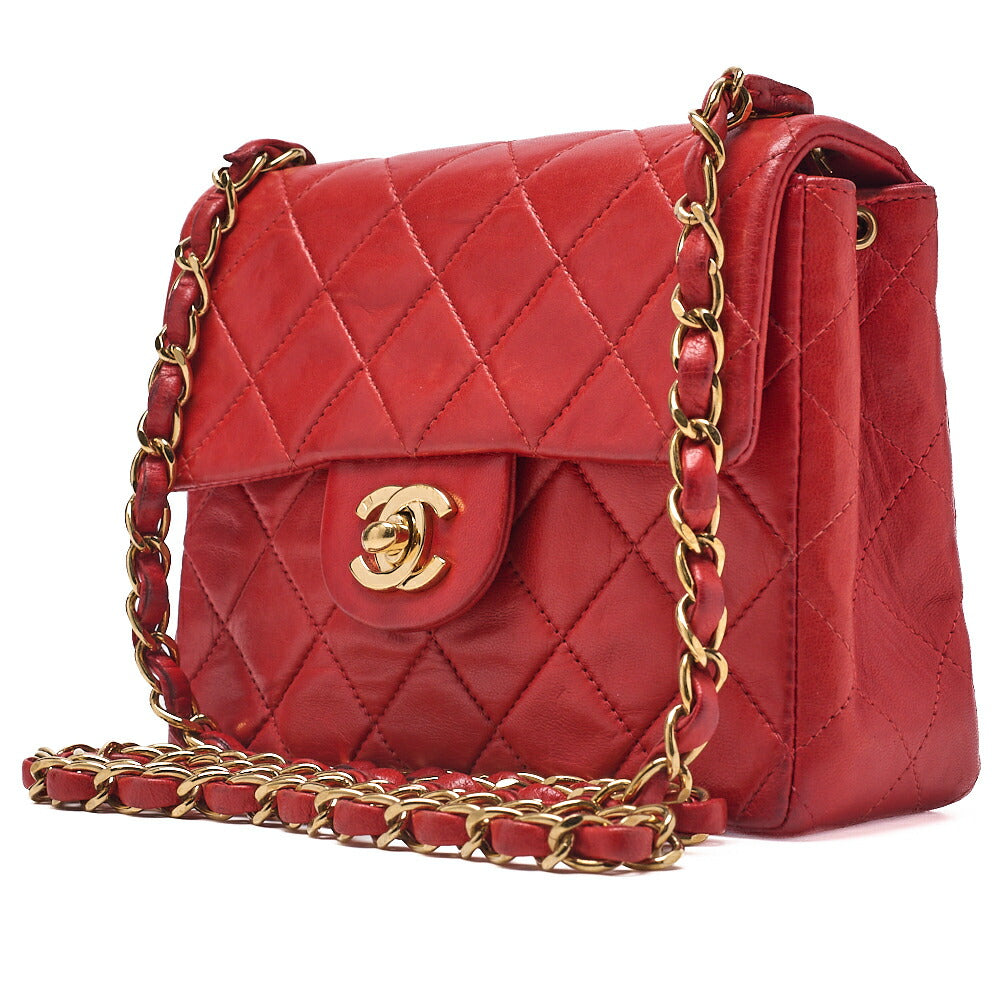 Pre-Owned Chain Shoulder Bag Mini Matelassé 18cm Lambskin Black Single Flap Turnlock Gold-Tone Hardware, Pre-Owned