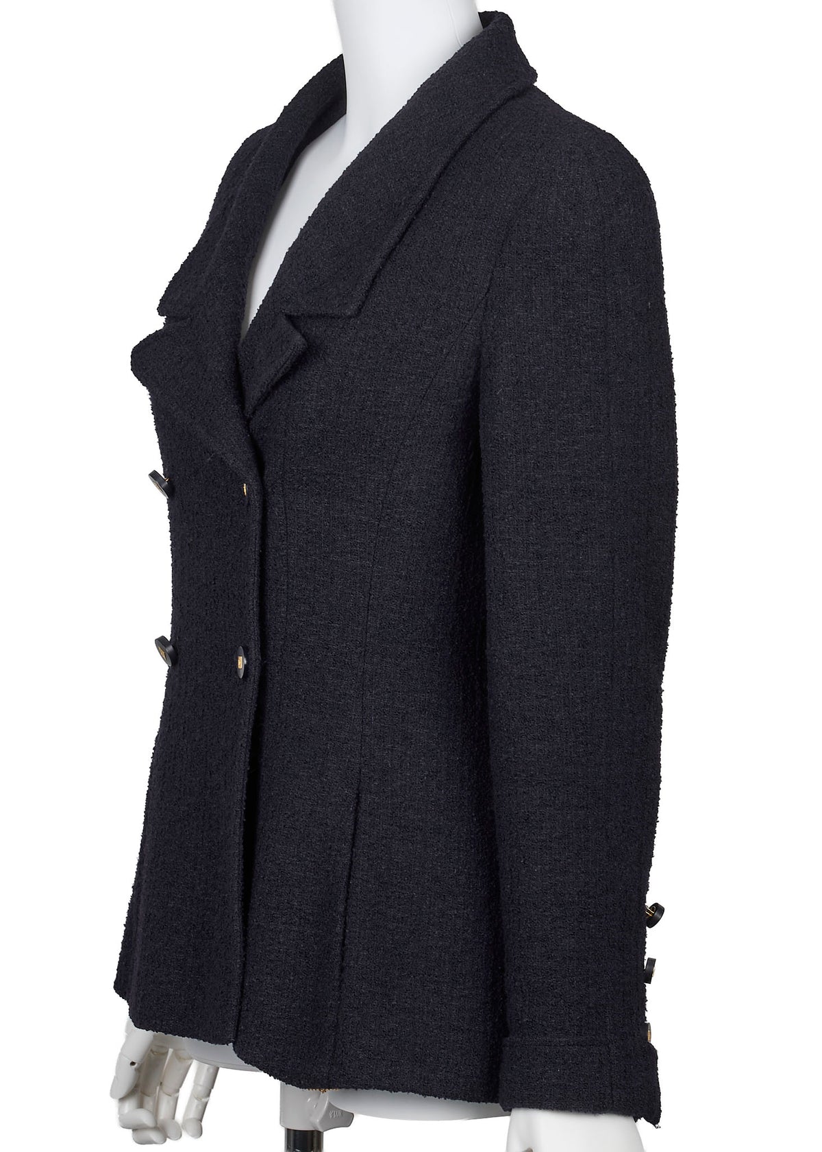 Pre-Owned Coco Button Jacket 38 Navy Top Long Sleeve Blouson Cut-and-Sew Outerwear Branded Gold-Tone Hardware, Pre-Owned