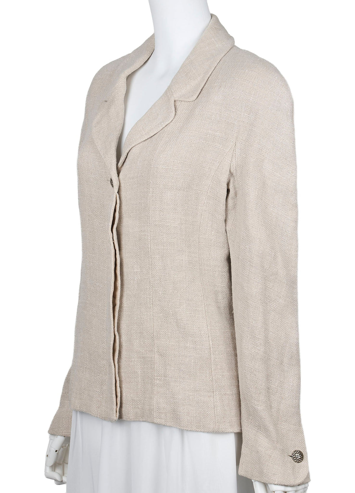 Pre-Owned Coco Button Jacket 36 Beige Top Long Sleeve Blouson Cut-and-Sew Outerwear Branded Gold-Tone Hardware, Pre-Owned