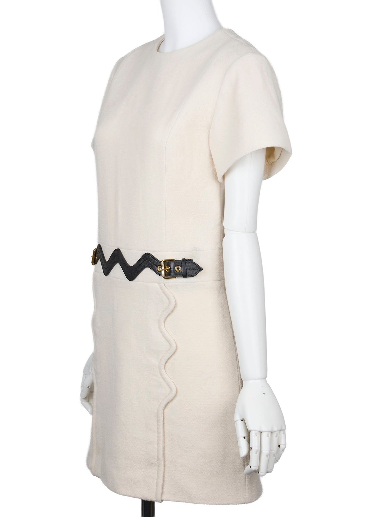 Pre-Owned VUITTON Vuitton Belt Dress 34 Ivory Short Sleeve Dress Skirt Top Brand Gold-Tone Hardware, Pre-Owned