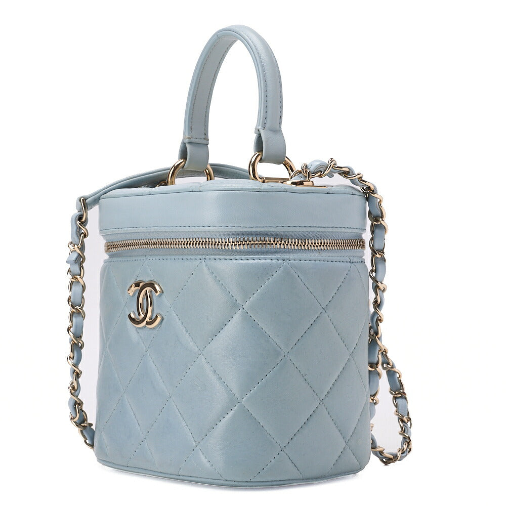 Pre-Owned Coco Mark Circle Coco Drawstring Shoulder Bag Lambskin White Gold-Tone Hardware, Pre-Owned