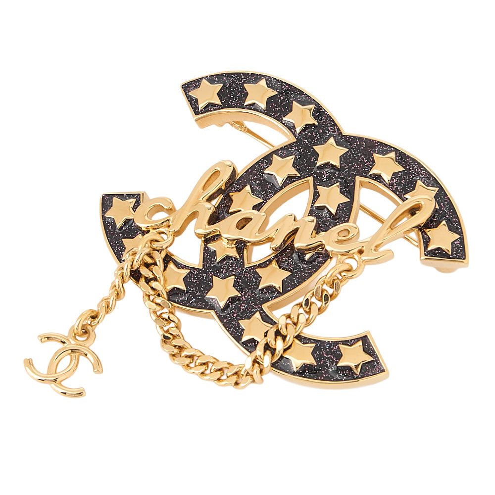 Pre-Owned CC Mark Star Lame Brooch Pin I24C Gold-Tone Hardware, Pre-Owned