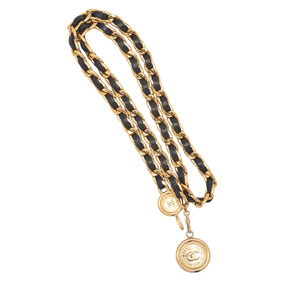 Pre-Owned Cocomark Chain Belt GP x Leather Black x Gold (Gold-Tone Hardware, Pre-Owned