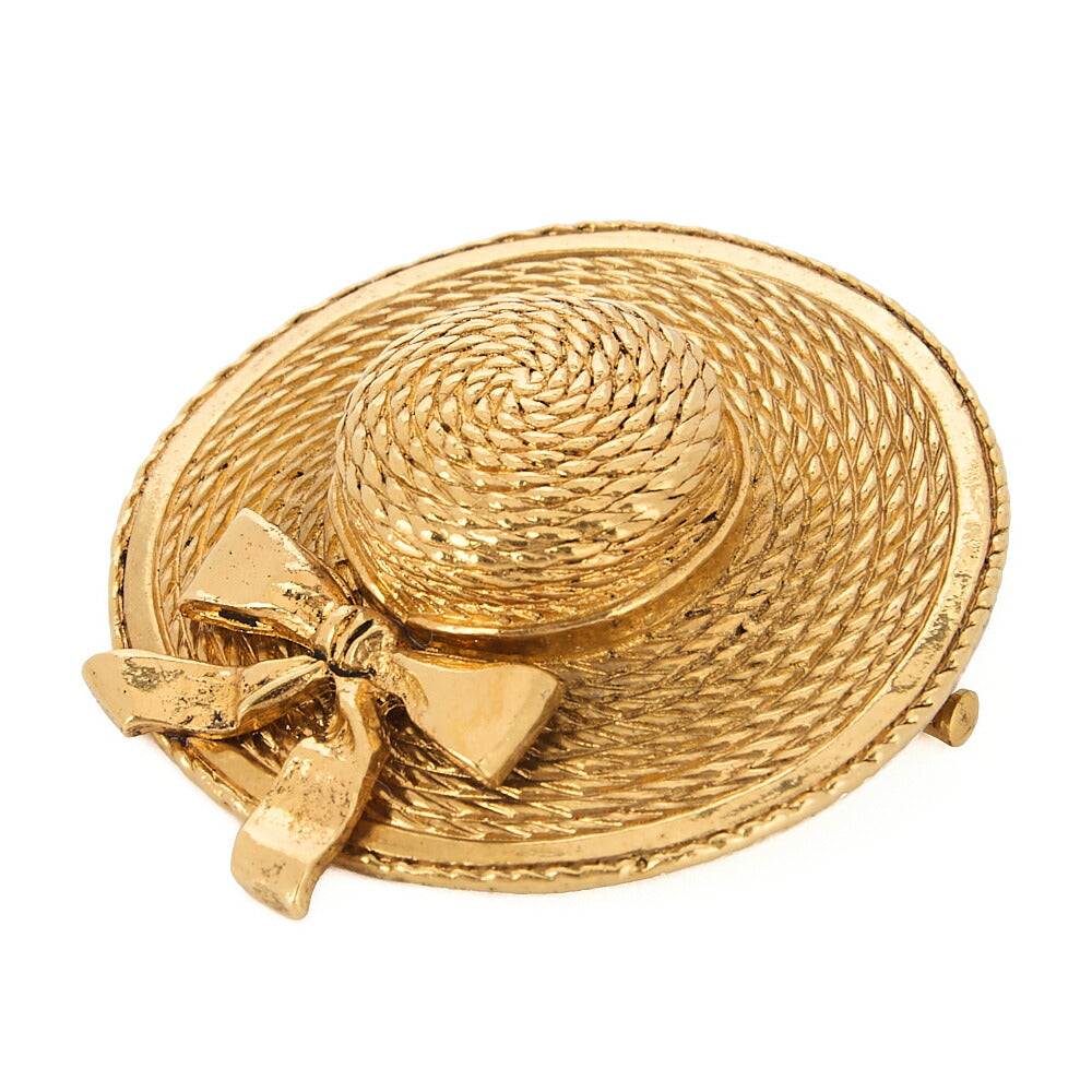 Pre-Owned Straw Pattern Hat Brooch Gold-Tone Hardware, Pre-Owned