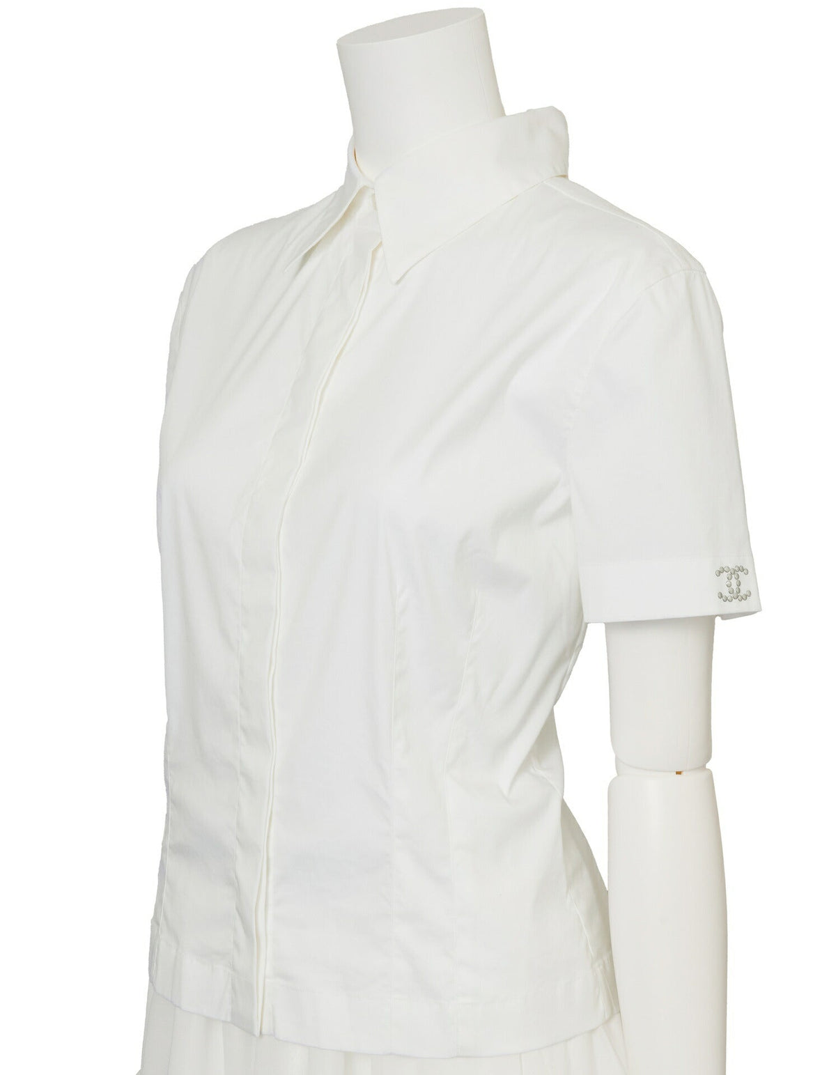 Gebrauchtes Kurzarmhemd, Bluse, T-Shirt, Coco Mark, Baumwollmischung, Weiß, silberfarbene Hardware, gebraucht