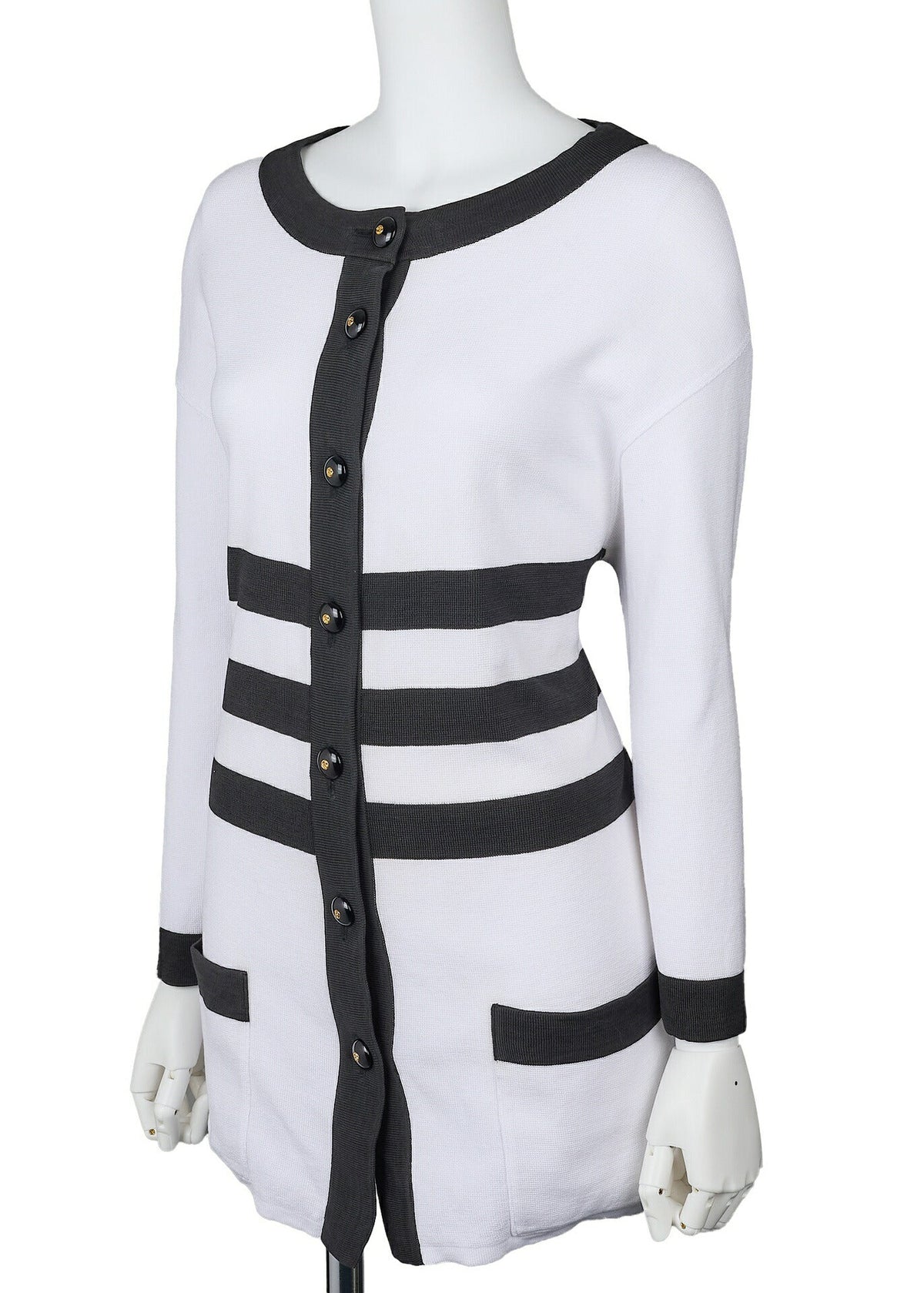 Pre-Owned Cardigan Strickpullover Jacke, Langarm, Baumwolle, Weiß, Goldfarbene Hardware, Pre-Owned