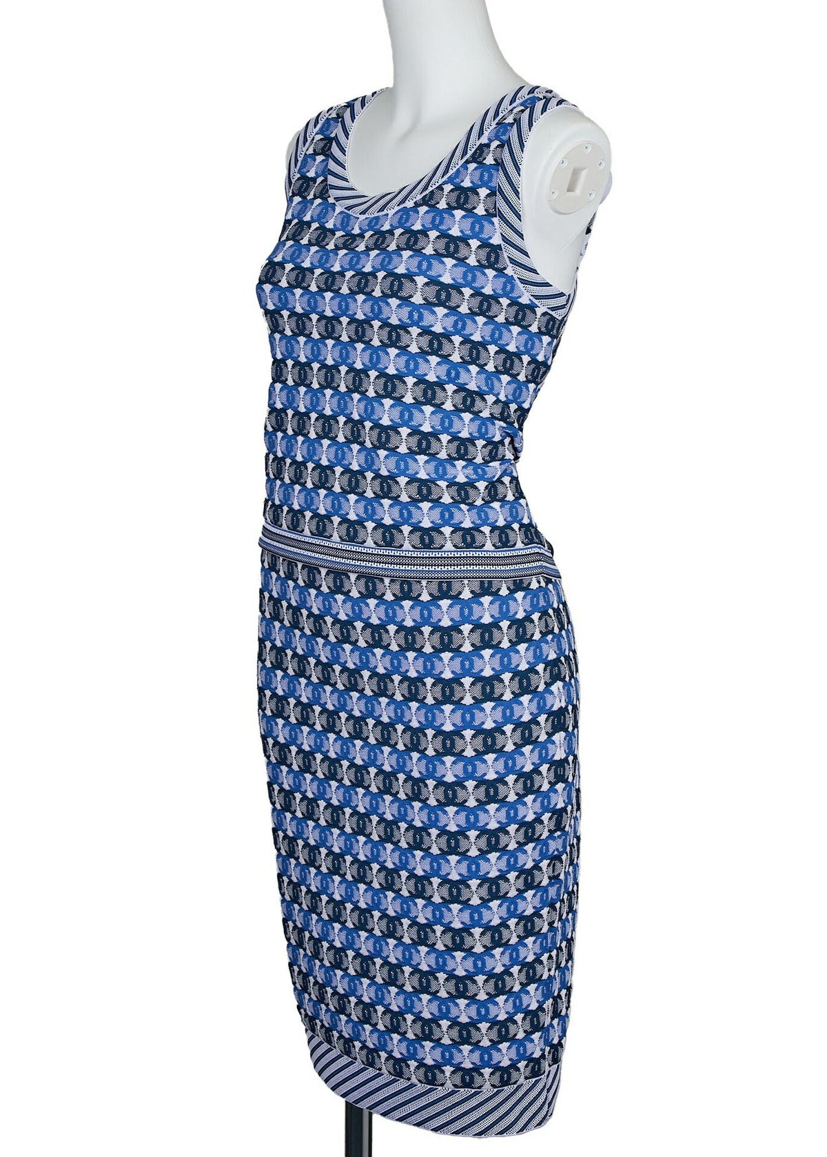 Pre-Owned Set Up Ensemble, Coco Mark CC Jacquard, Baumwollmischung, Blau, Silberfarbene Hardware, Pre-Owned