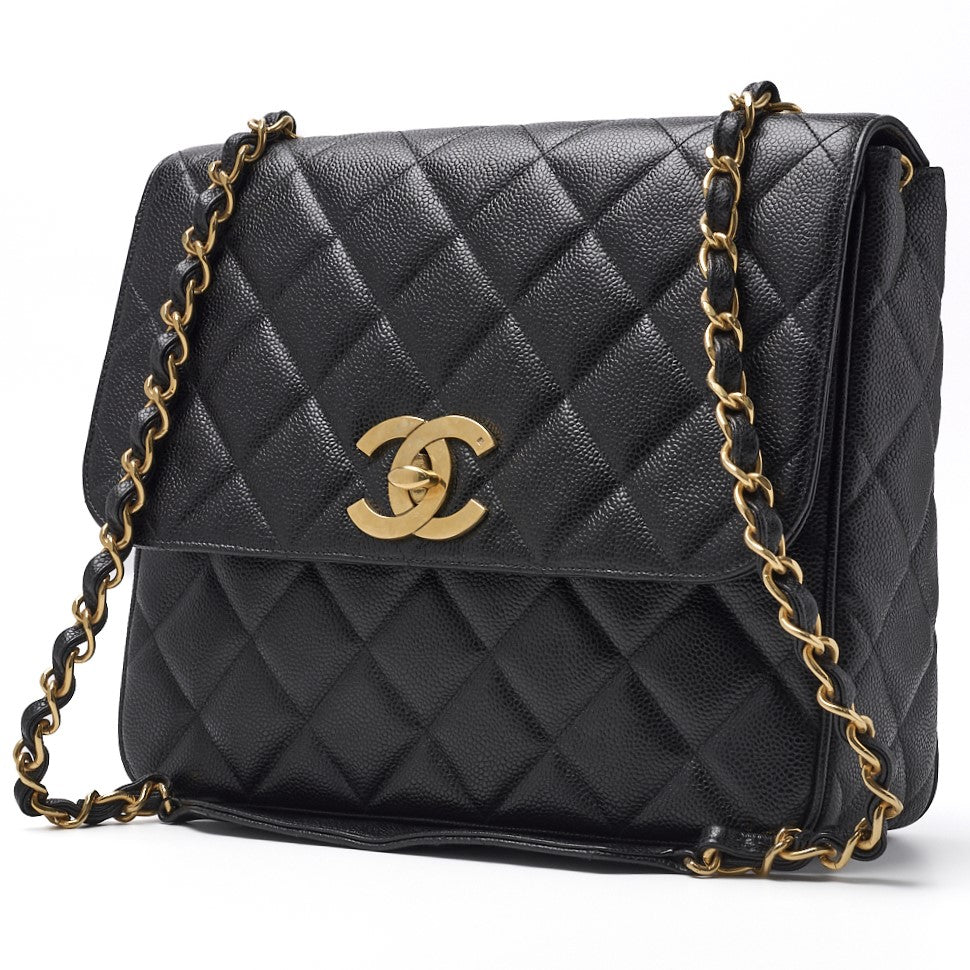 Gebrauchte Umhängetasche, Deca Matelassé, Coco Chain Shoulder, Caviar Skin, Schwarz, Goldfarbene Hardware, Gebraucht