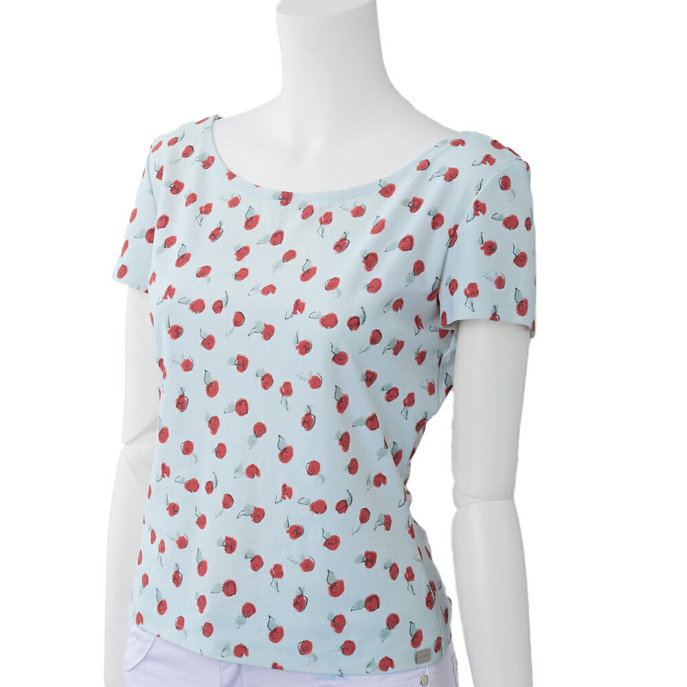Gebrauchtes T-Shirt, Kurzarm, Schnittmuster, Baumwolle, Hellblau, Silberfarbene Metallteile, Gebraucht