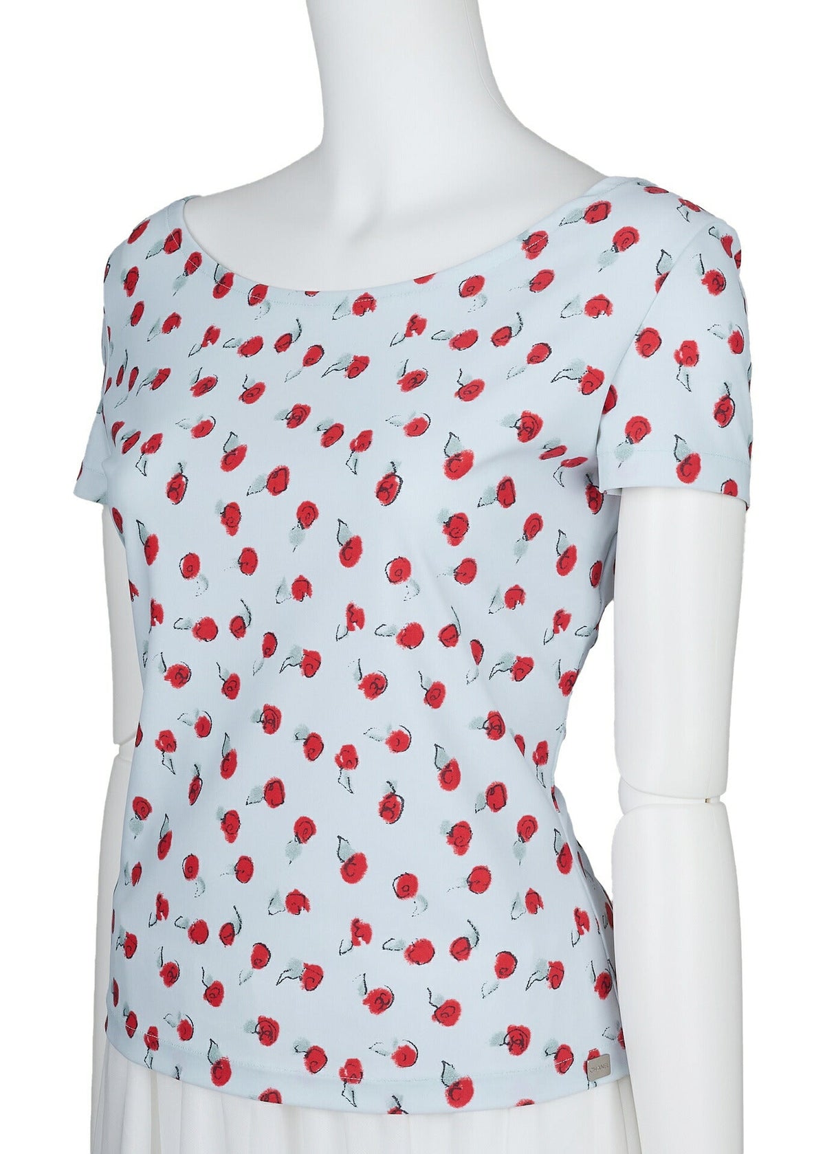 Gebrauchtes T-Shirt, Kurzarm, Schnittmuster, Baumwolle, Hellblau, Silberfarbene Metallteile, Gebraucht
