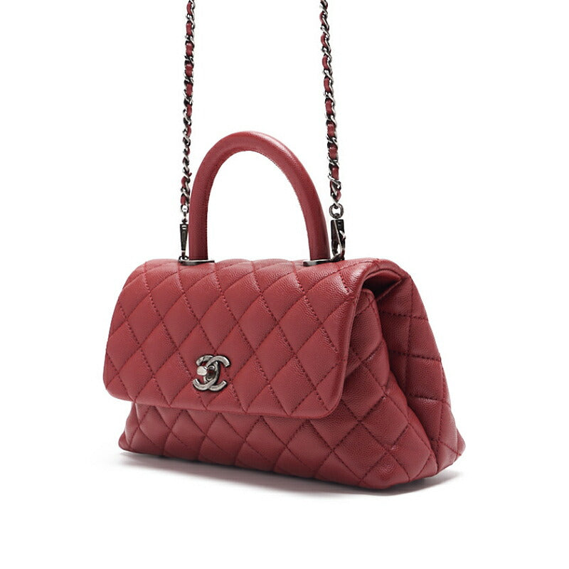 Gebrauchte Handtasche Matelassé Coco Handle 2WAY Caviar Skin Rot Silberfarbene Hardware Gebraucht