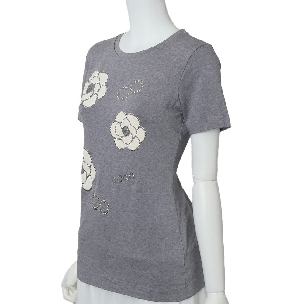 Gebrauchtes T-Shirt Kurzarm Cut-and-Sew Grau Goldfarbene Hardware Gebraucht