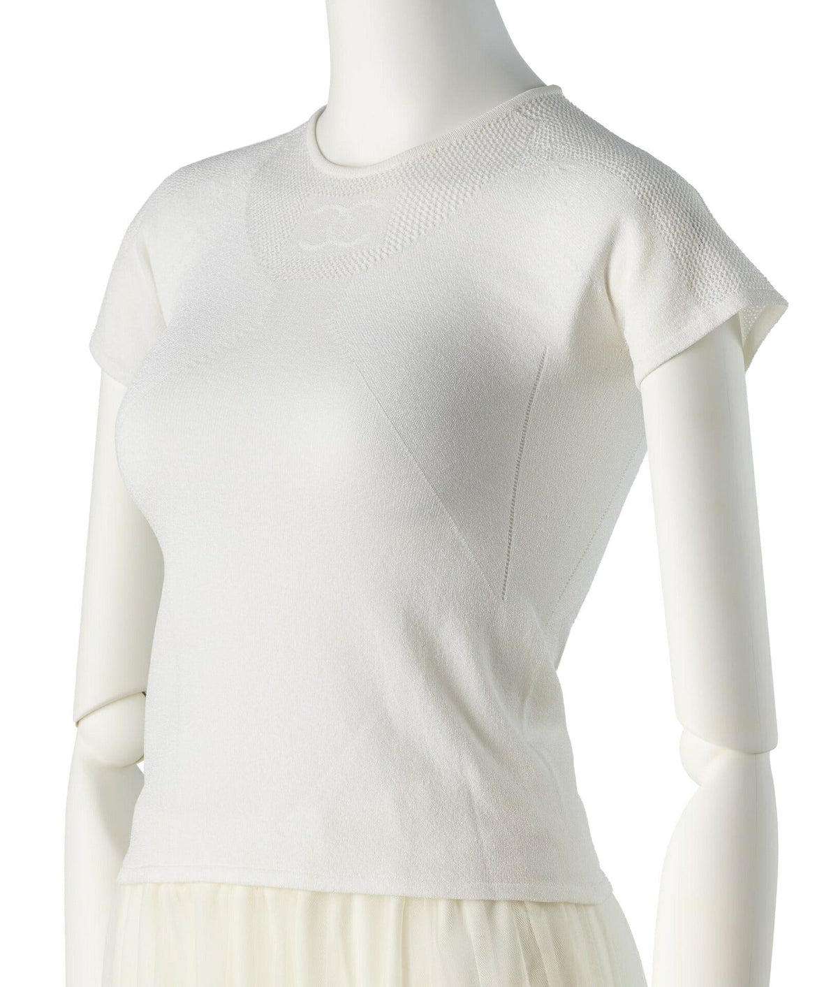 Pre-Owned Stricktop, Coco Mark, Kurzarm, Viskose, Weiß, Goldfarbene Metallteile, Pre-Owned