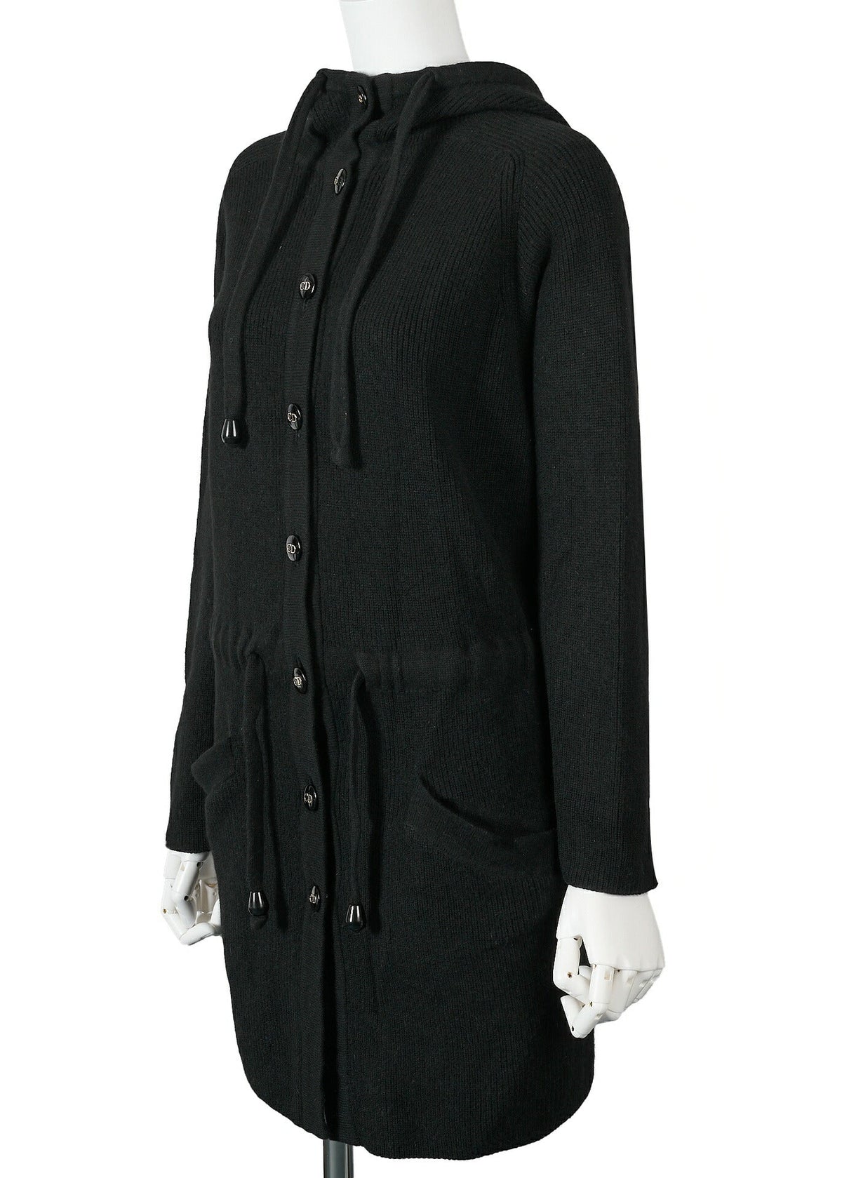 Pre-Owned Kapuzen-Cardigan, Gilogo-Knopf, Strick, Wolle, Schwarz, silberfarbene Metallteile, Pre-Owned