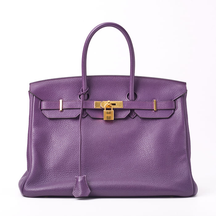 Gebrauchte Birkin 35 Handtasche Mini Schultertasche Tryon Clemence Anemone Goldfarbene Hardware Gebraucht