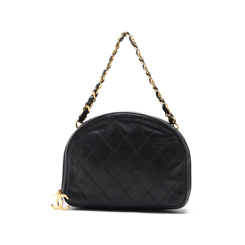 Gebrauchte Handtasche, Bicorolle mit Coco-Charm, fächerförmige Kette, Lammleder, Schwarz, goldfarbene Metallteile, gebraucht