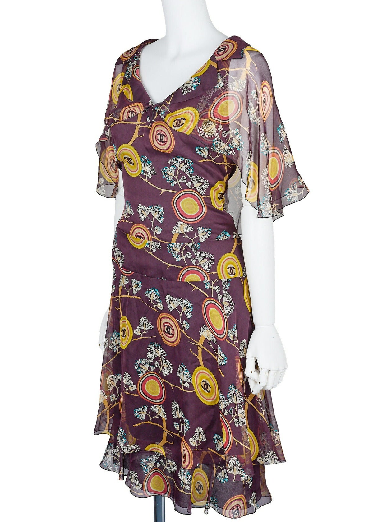 Pre-Owned One Piece Top, Rüschen, Seide, Bordeaux, Goldfarbene Metallteile, Pre-Owned