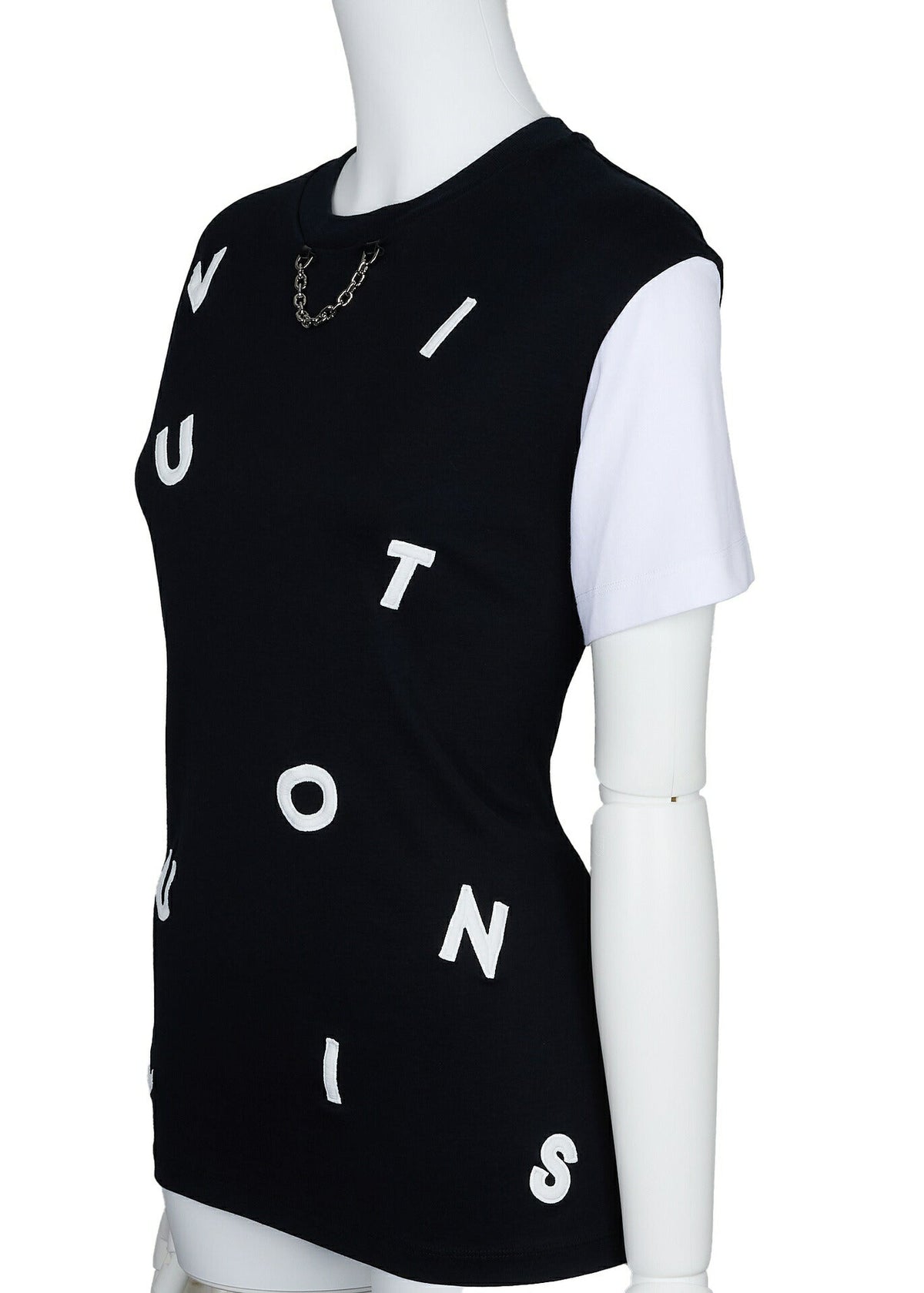 Pre-Owned Vuitton T-Shirt Cut-and-Sew Top, Monogramm, Baumwolle, Schwarz, silberfarbene Hardware, Pre-Owned