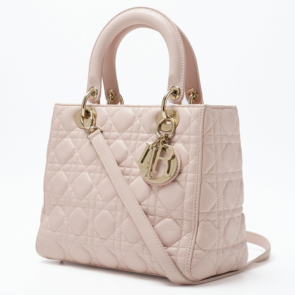 Gebrauchte Lady Cannage 2WAY Handtasche Lammleder Hellrosa Goldfarbene Hardware Gebraucht