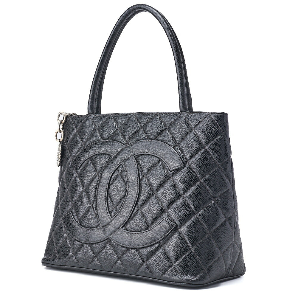 Pre-Owned Tote Bag Matelassé Reprint Caviar Skin Schwarz Silberfarbene Hardware Pre-Owned