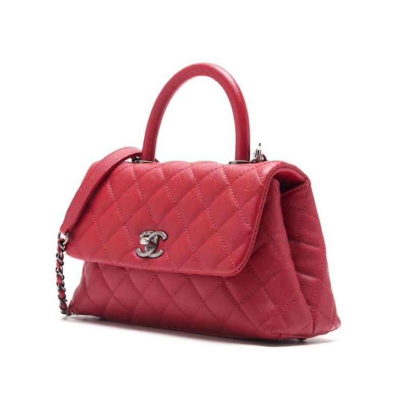 Gebrauchte Handtasche Matelassé Coco Handle 2WAY Caviar Skin Rot Silberfarbene Hardware Gebraucht