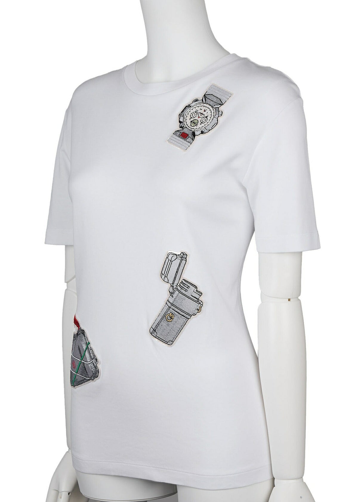 Pre-Owned Vuitton T-Shirt Cut-and-Sew, Baumwolle, Weiß, Silberfarbene Hardware, Pre-Owned