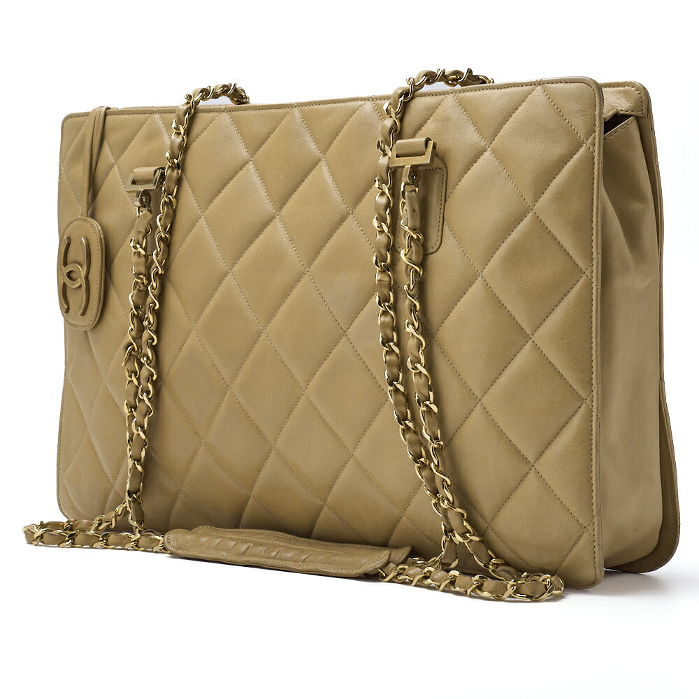 Pre-Owned Schultertasche, Matelasse Coco Charm, Lammleder, Beige, Goldfarbene Metallteile, Pre-Owned