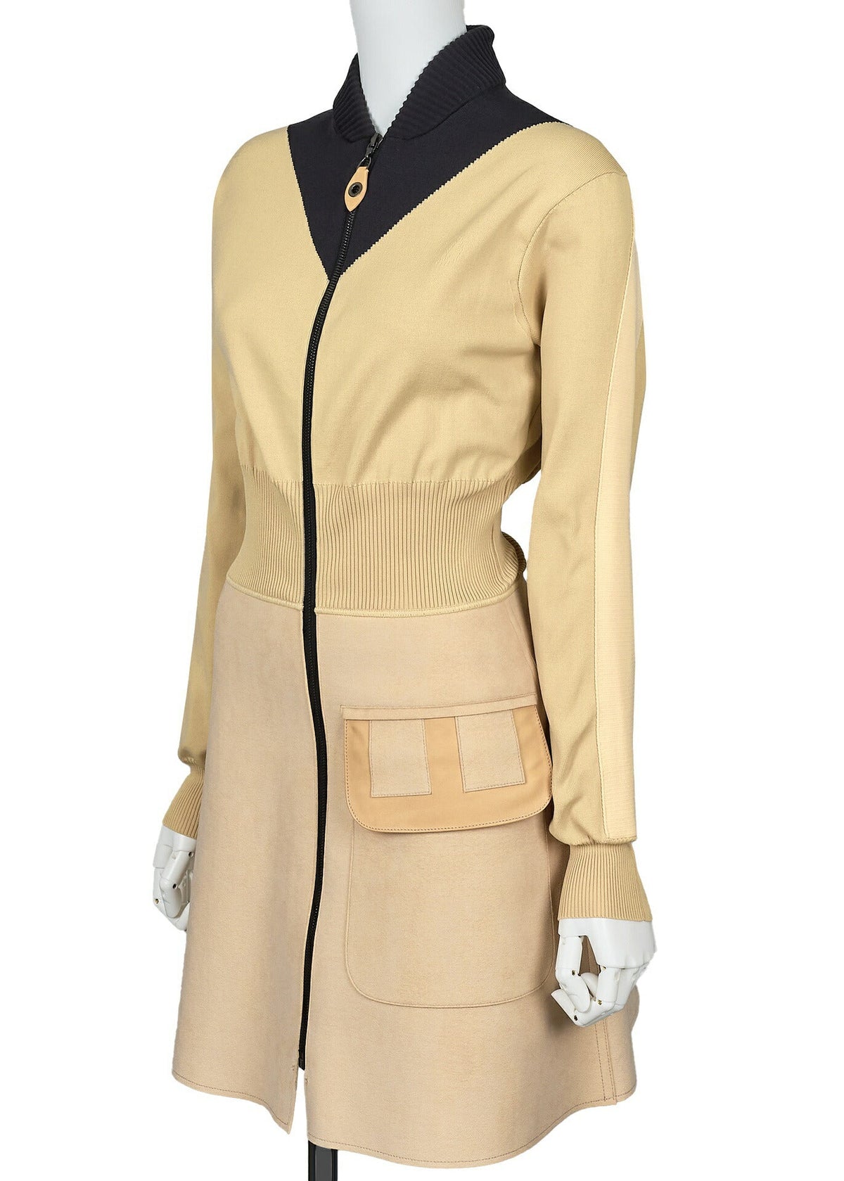 Pre-Owned Vuitton Kleid, Monogram Knit, Langarm, Nylon, Beige, Pre-Owned