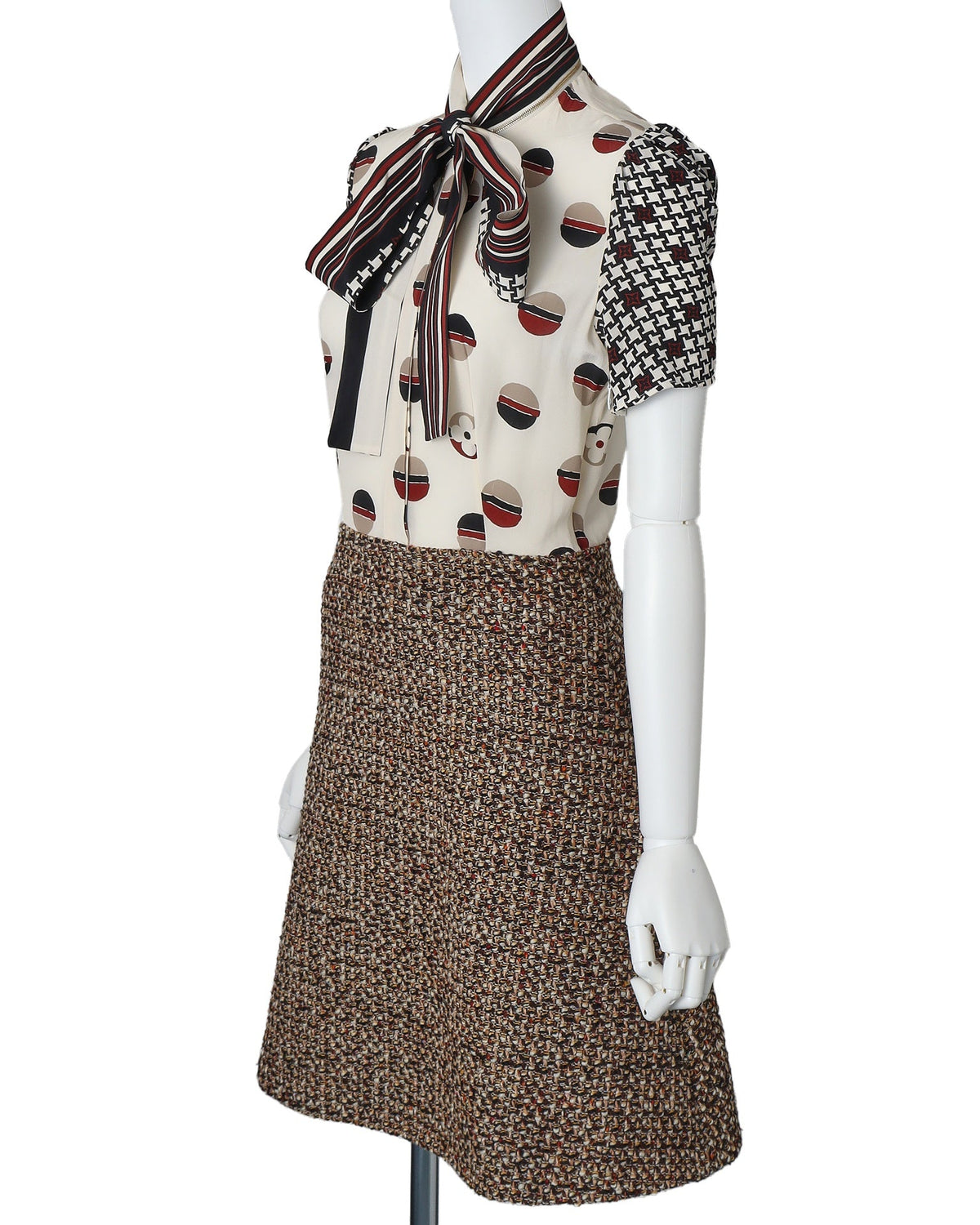 Pre-Owned Vuitton Kleid, Tweed, Woll-Seiden-Mischung, Braun, Goldfarbene Hardware, Pre-Owned