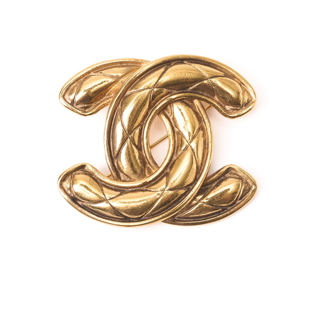 Gebrauchte Brosche, Coco Mark, Matelassé, vergoldet, Gold, goldfarbene Hardware, gebraucht