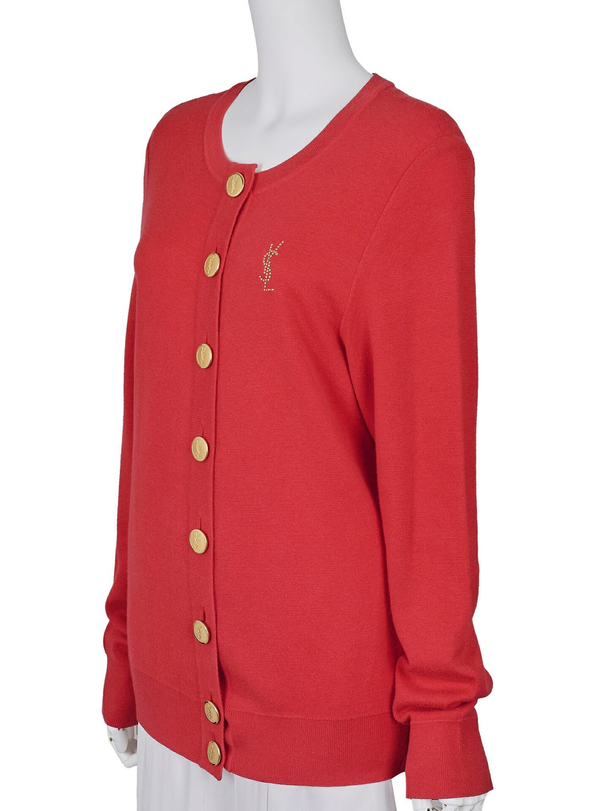 Pre-Owned Laurent Cardigan Strickoberteil, Luxus-Stil, Baumwoll-Viskose-Mischung, Rot, silberfarbene Hardware, Pre-Owned