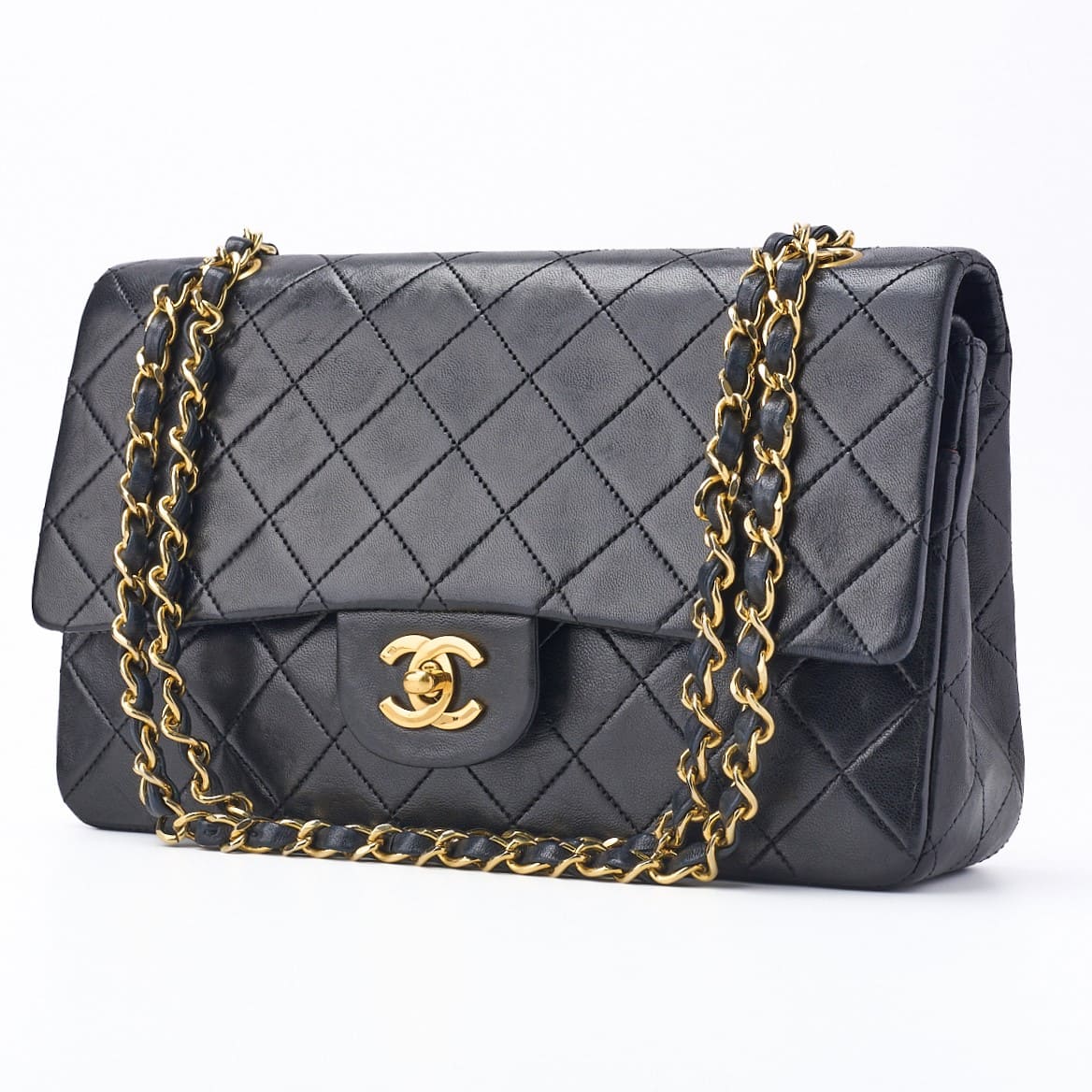 Pre-Owned Schultertasche Mini Matelassé Drehverschluss Lammleder Schwarz Goldfarbene Hardware Pre-Owned