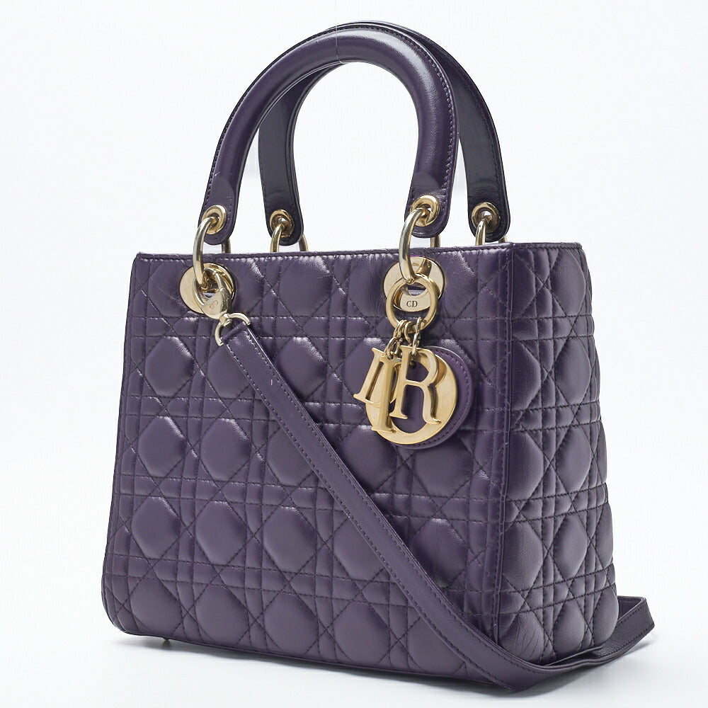 Gebrauchte Lady Cannage 2WAY Handtasche Lammleder Lila Goldfarbene Hardware Gebraucht