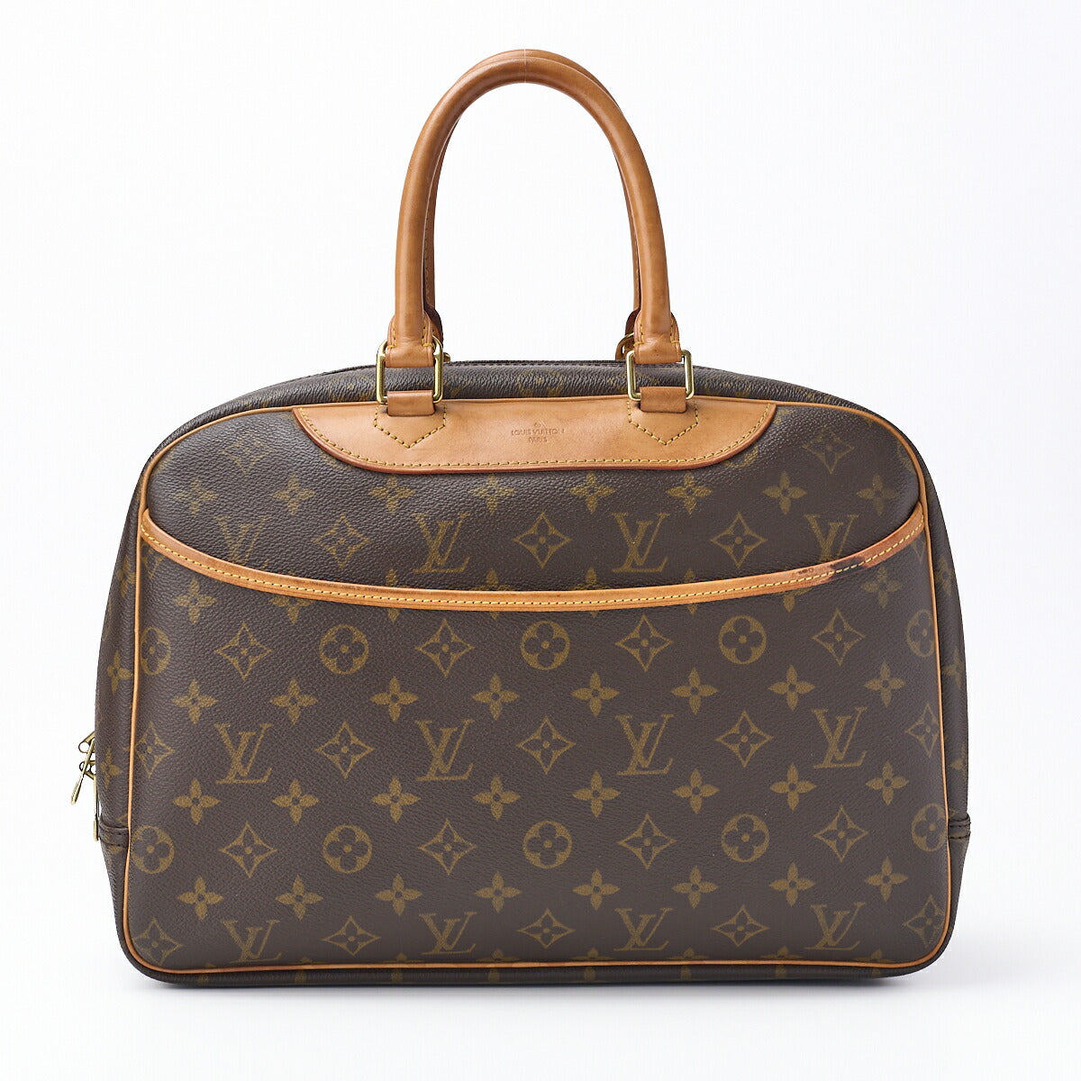 Gebrauchte Vuitton Handtasche Deauville Monogram PVC Leder Braun Goldfarbene Hardware Gebraucht