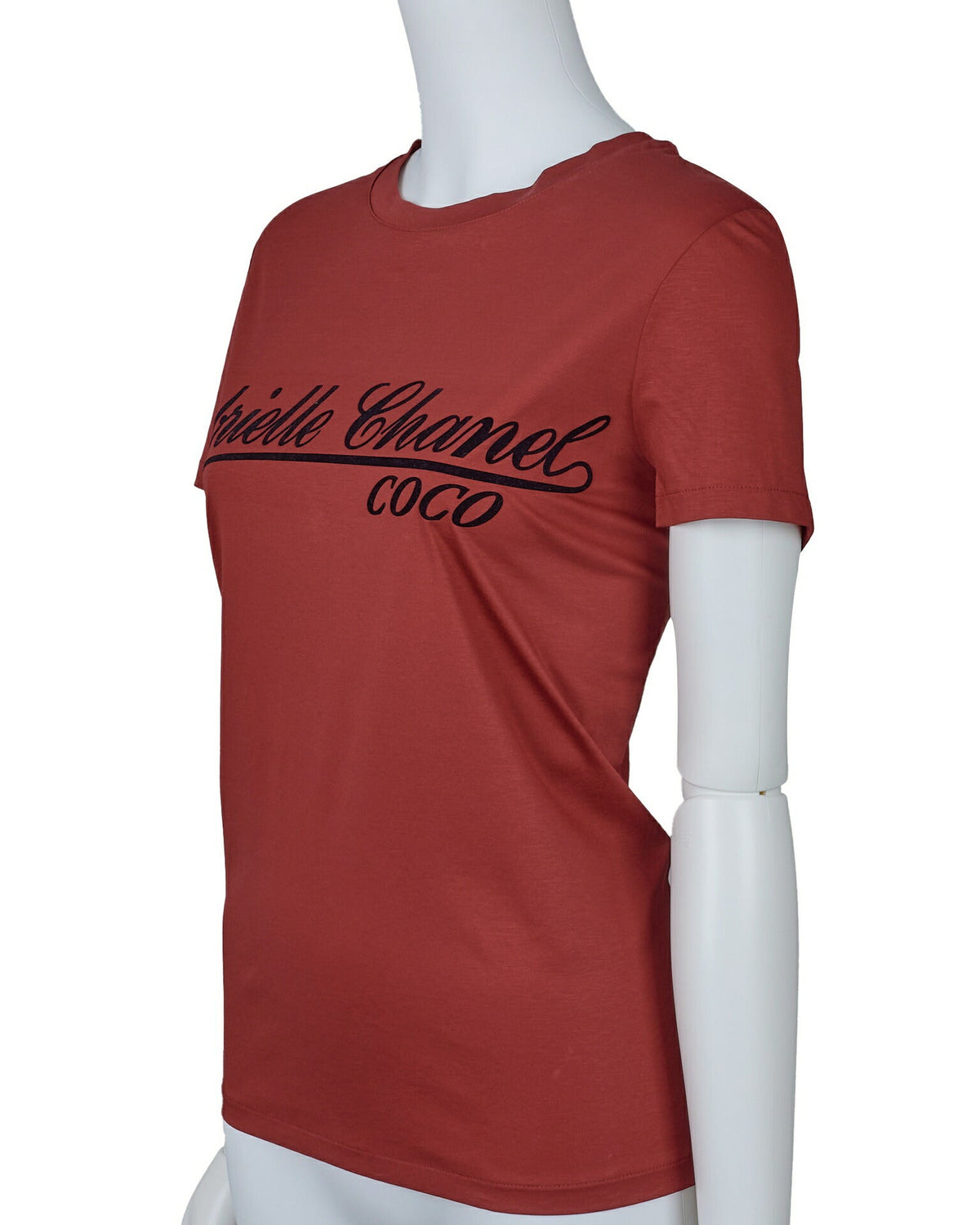 Gebrauchtes T-Shirt Cut-and-Sew Kurzarm Baumwolle Rot Goldfarbene Hardware Gebraucht