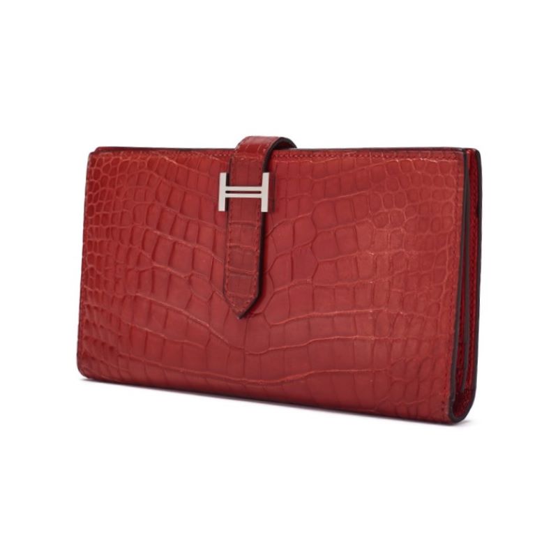 Gebrauchte Bearn Soufflet 2 Fold Long Wallet Alligator Blaze Raise Silberfarbene Hardware Gebrauchte