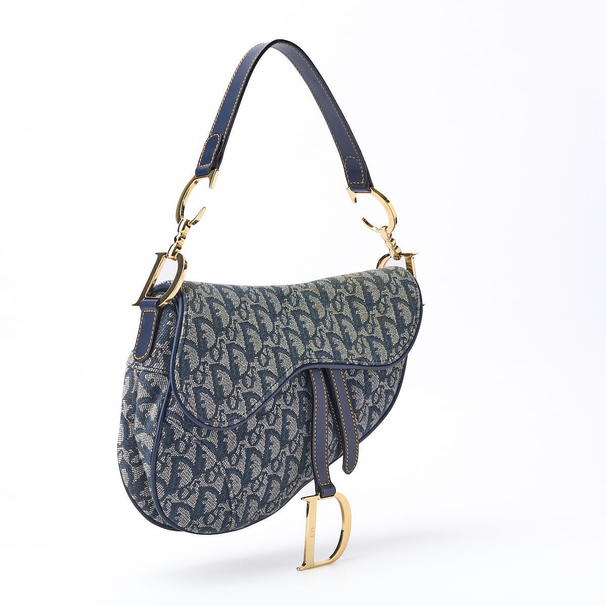 Gebrauchte Trotter Satteltasche Canvas, Leder, Marineblau, goldfarbene Metallteile, Gebraucht