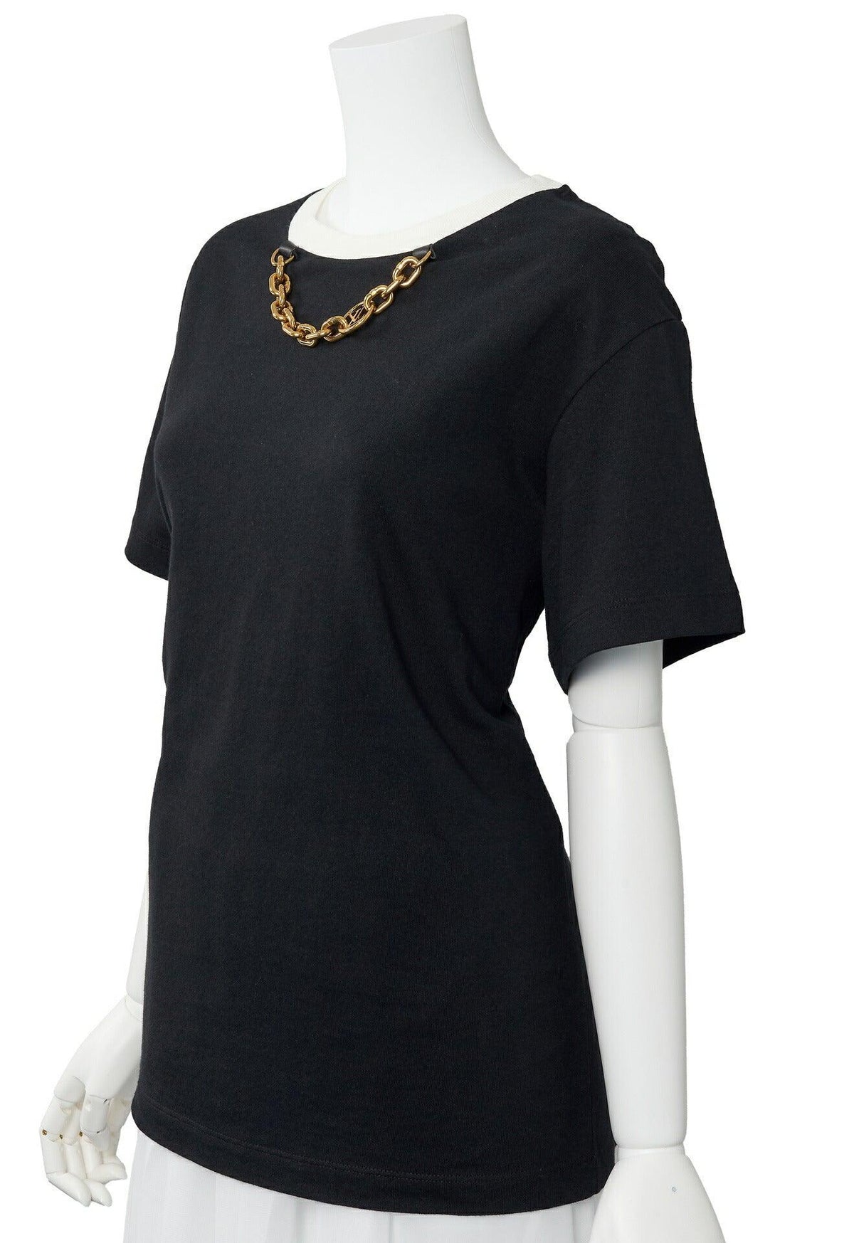 Pre-Owned Vuitton T-Shirt, Monogrammkette, Baumwolle, Schwarz, Goldfarbene Hardware, Pre-Owned