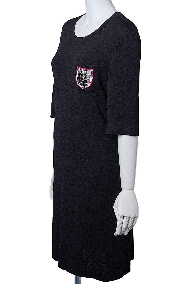 Pre-Owned One Piece Top, Coco Mark Emblem, Gestrickt, Wolle, Schwarz, Silberfarbene Metallteile, Pre-Owned