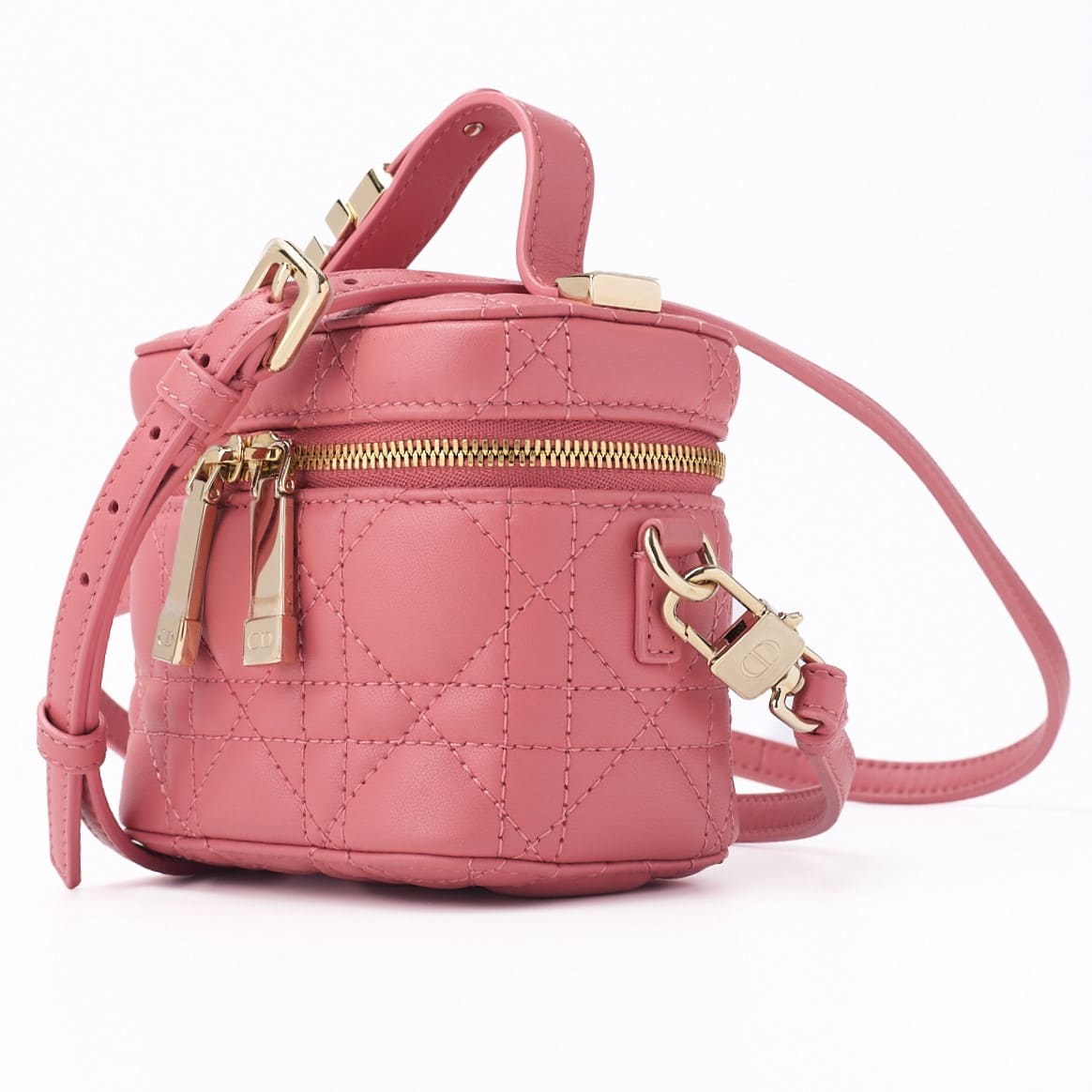Gebrauchte Lady Vanity Cannage 2WAY Schultertasche Lammleder Pink Goldfarbene Hardware Gebraucht