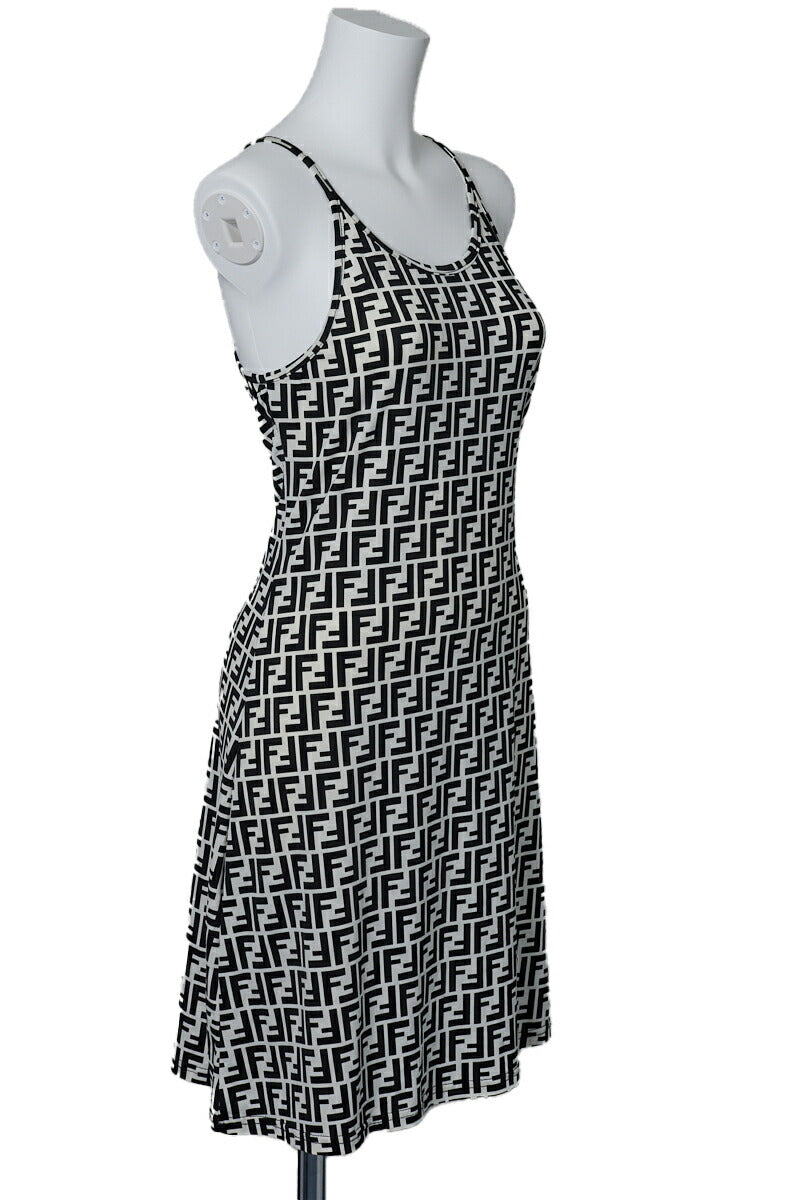 Pre-Owned Camisole One Piece Rock, Zucca Muster, Baumwolle, Schwarz, Silberfarbene Metallteile, Pre-Owned
