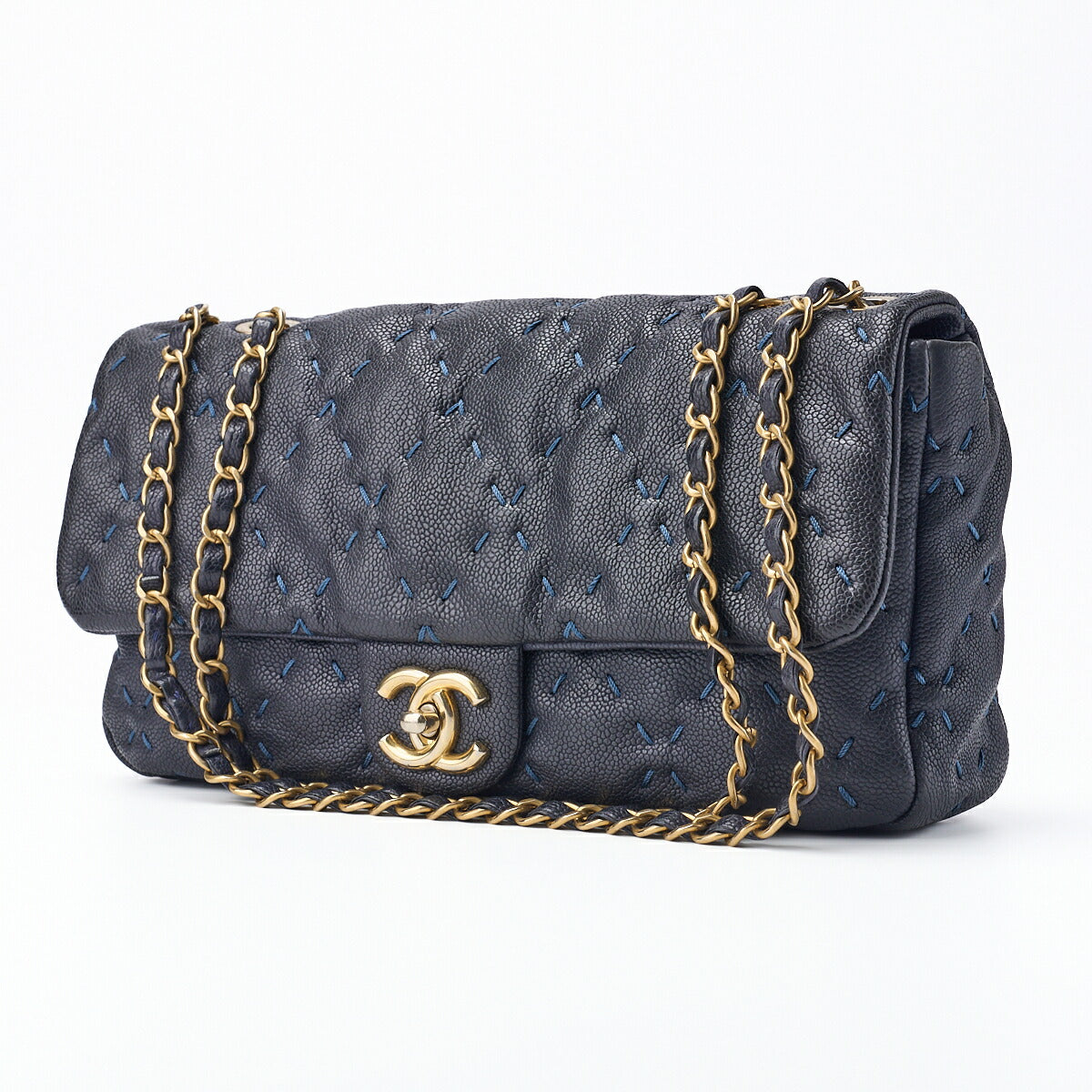 Pre-Owned Schultertasche Mini Wild Stitch Matelassé Caviar Skin Navy Gold-Tone Hardware Pre-Owned