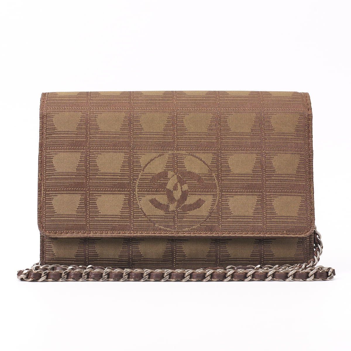 Pre-Owned Umhängetasche Mini Reisekette Geldbörse Lammleder Canvas Braun Silberfarbene Hardware Pre-Owned