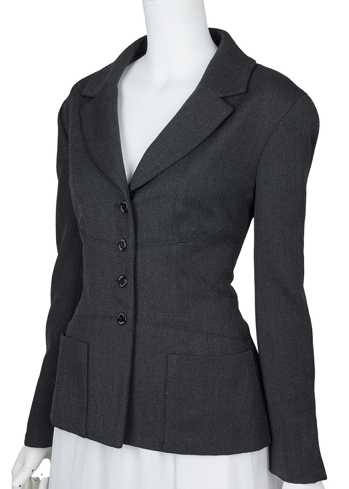 Gebrauchte Jacke, Oberbekleidung, Logo-Knopf, Wolle, Schwarz, Goldfarbene Hardware, Gebraucht