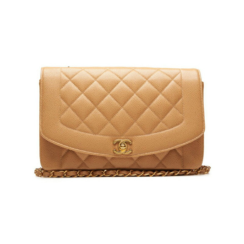 Gebrauchte Umhängetasche Matelassé Diana Flap Chain Shoulder Caviar Skin Beige Gold-Tone Hardware Pre-Owned