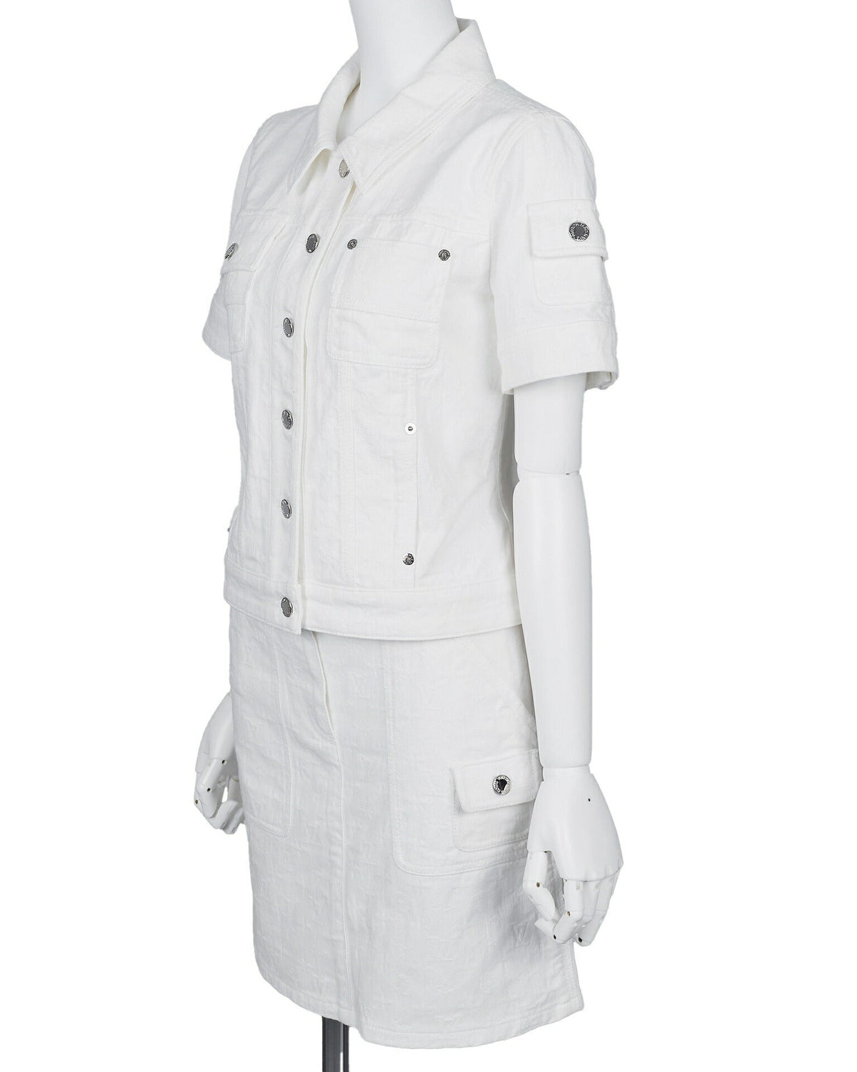 Pre-Owned Vuitton Set Up Jacke und Rock, Monogramm, Baumwolle, Weiß, Silberfarbene Hardware, Pre-Owned