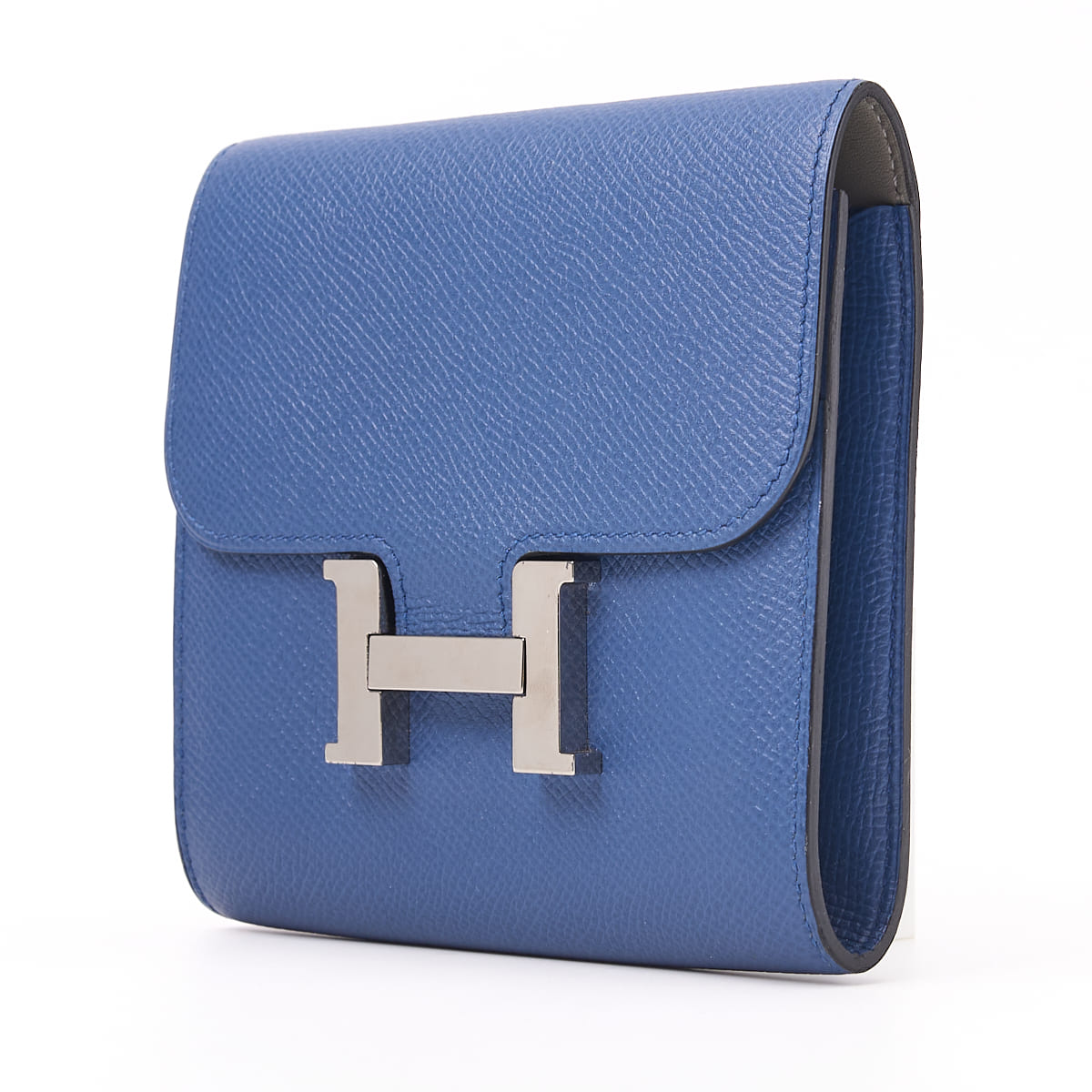 Gebrauchte Constance Compact Two-Fold Wallet Epson Leder Blau Izmir Silberfarbene Hardware Gebrauchte