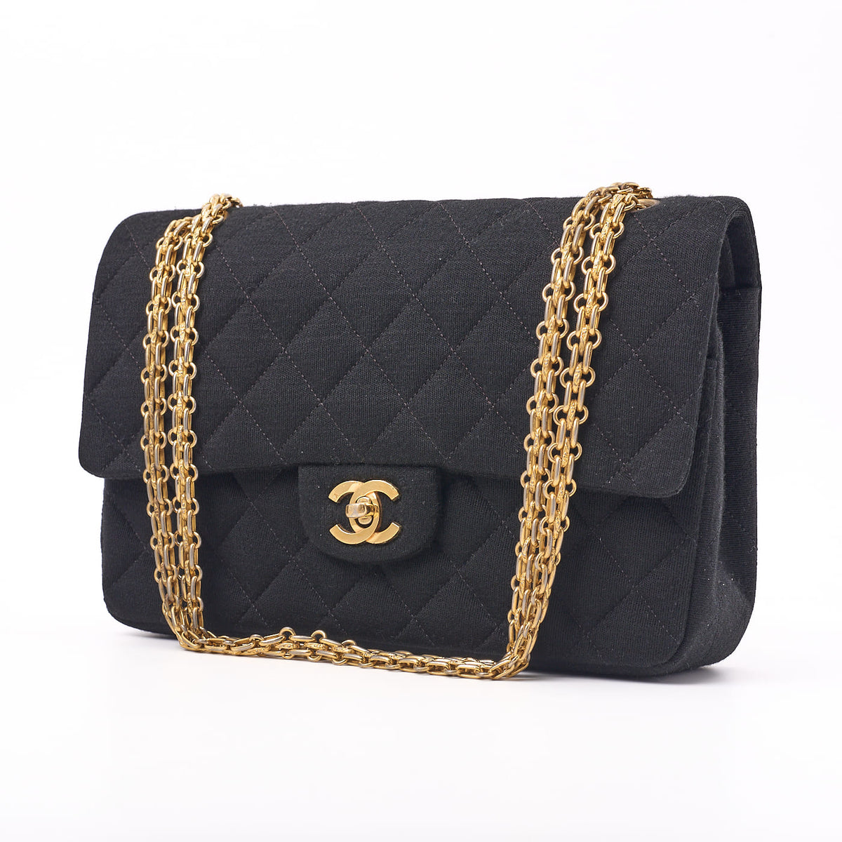 Pre-Owned Schultertasche Matelassé Drehverschluss Doppelklappe Lammleder Schwarz Goldfarbene Hardware Pre-Owned